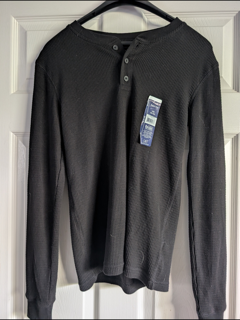 George Black Waffle-Knit Henley Crewneck Sweater